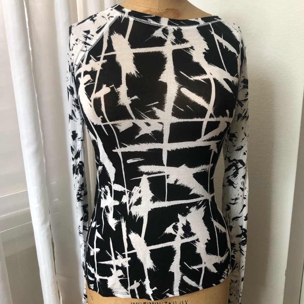 BCBG MaxAzria long sleeve, abstract print, top